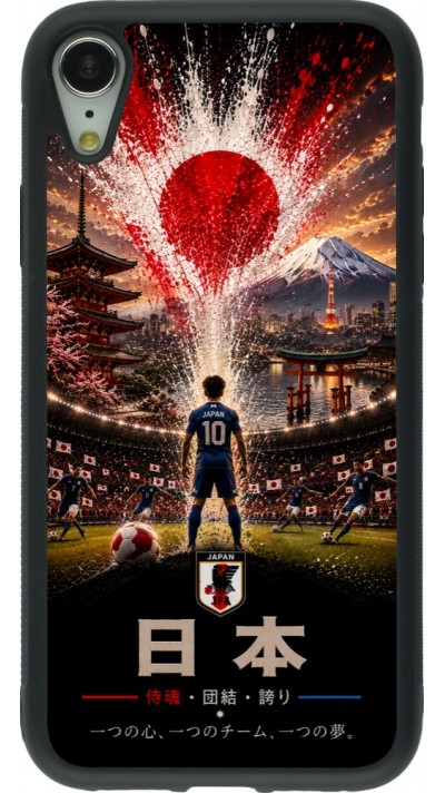 Coque iPhone XR - Silicone rigide noir Football Japon splash 2026