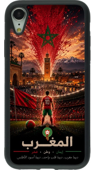 Coque iPhone XR - Silicone rigide noir Football Maroc splash 2026