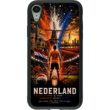 Coque iPhone XR - Silicone rigide noir Football Pays-Bas splash 2026