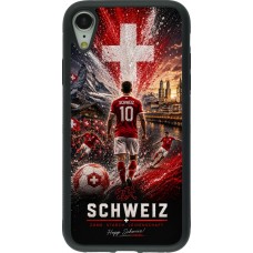 Coque iPhone XR - Silicone rigide noir Football Schweiz splash 2026