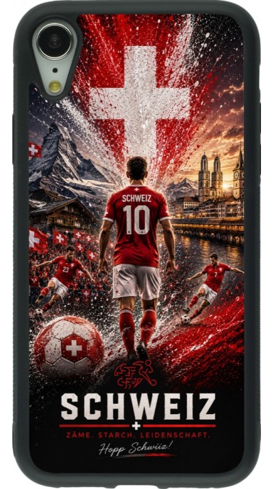 Coque iPhone XR - Silicone rigide noir Football Schweiz splash 2026