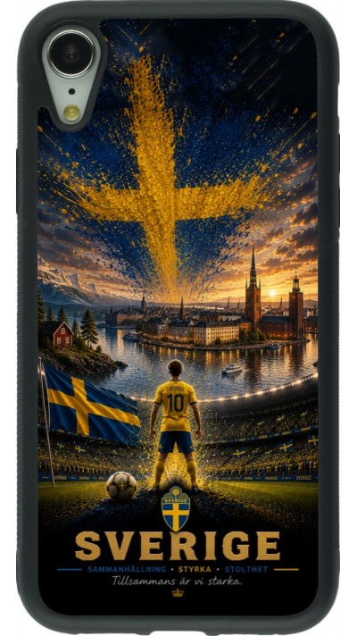 Coque iPhone XR - Silicone rigide noir Football Suède splash 2026