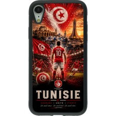 Coque iPhone XR - Silicone rigide noir Football Tunisie splash 2026