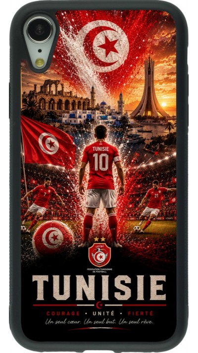 Coque iPhone XR - Silicone rigide noir Football Tunisie splash 2026