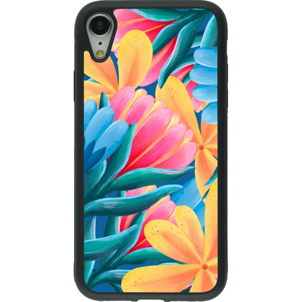 iPhone XR Case Hülle - Silikon schwarz Spring 23 colorful flowers