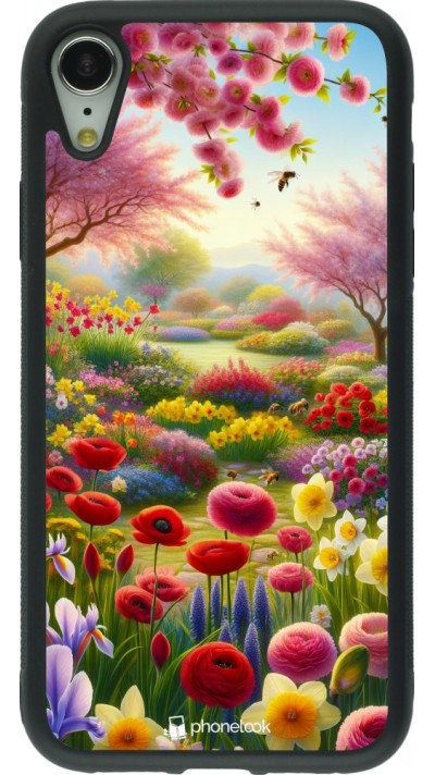 Coque iPhone XR - Silicone rigide noir Spring 25 Bouquet printemps