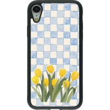 Coque iPhone XR - Silicone rigide noir Blue vichy tulips 2026