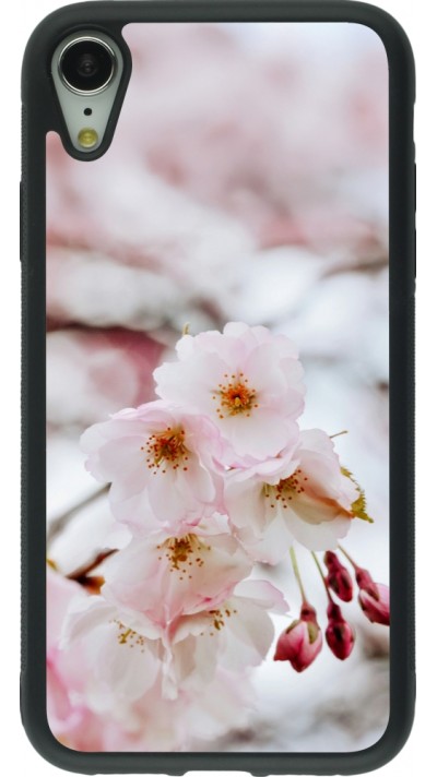 Coque iPhone XR - Silicone rigide noir Cherry tree 2026