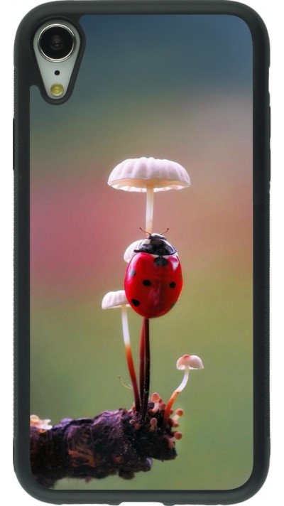 Coque iPhone XR - Silicone rigide noir Ladybird on a mushroom 2026