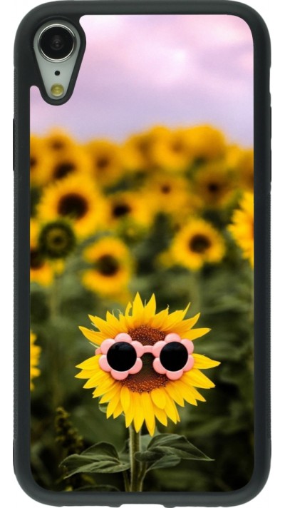 Coque iPhone XR - Silicone rigide noir Sunflower with glasses 2026