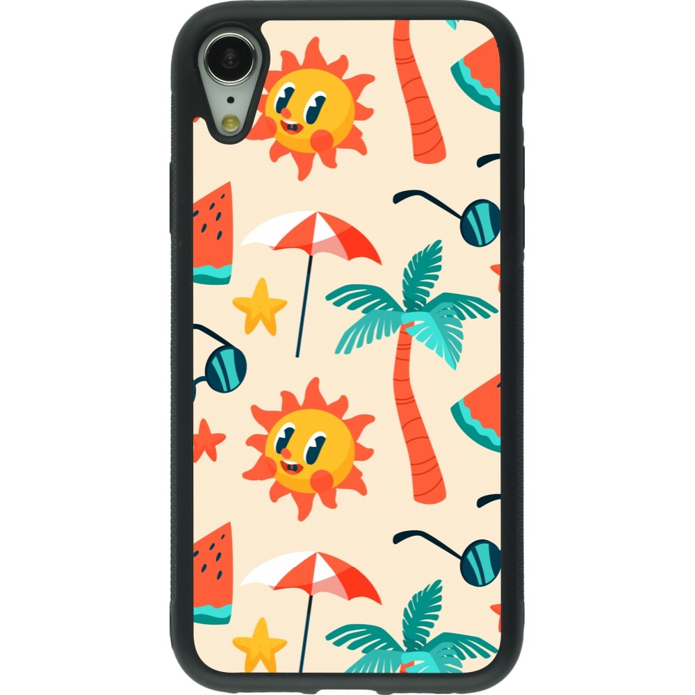 Coque iPhone XR - Silicone rigide noir Summer 2025 Pattern soleil