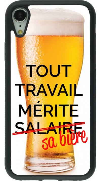 Coque iPhone XR - Silicone rigide noir Tout travail mérite sa bière