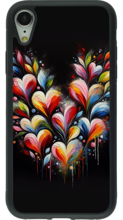 Coque iPhone XR - Silicone rigide noir Valentine 2024 Coeur Noir Abstrait