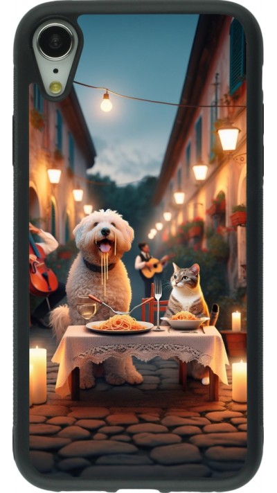 Coque iPhone XR - Silicone rigide noir Valentine 2024 Dog & Cat Candlelight