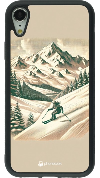 Coque iPhone XR - Silicone rigide noir Vintage Ski Mountain