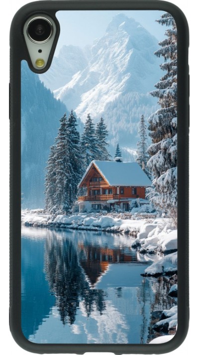 Coque iPhone XR - Silicone rigide noir Winter 25 Winter house forest day