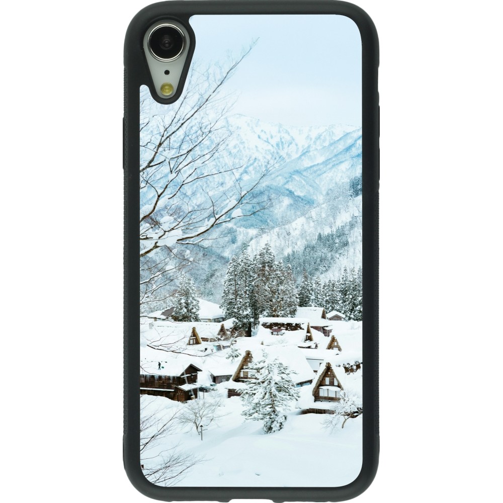 Coque iPhone XR - Silicone rigide noir Winter 25 Winter snowy landscape