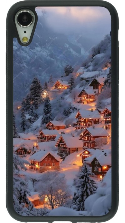 Coque iPhone XR - Silicone rigide noir Winter 25 Winter snowy village