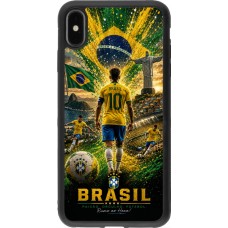 Coque iPhone Xs Max - Silicone rigide noir Football Brésil splash 2026