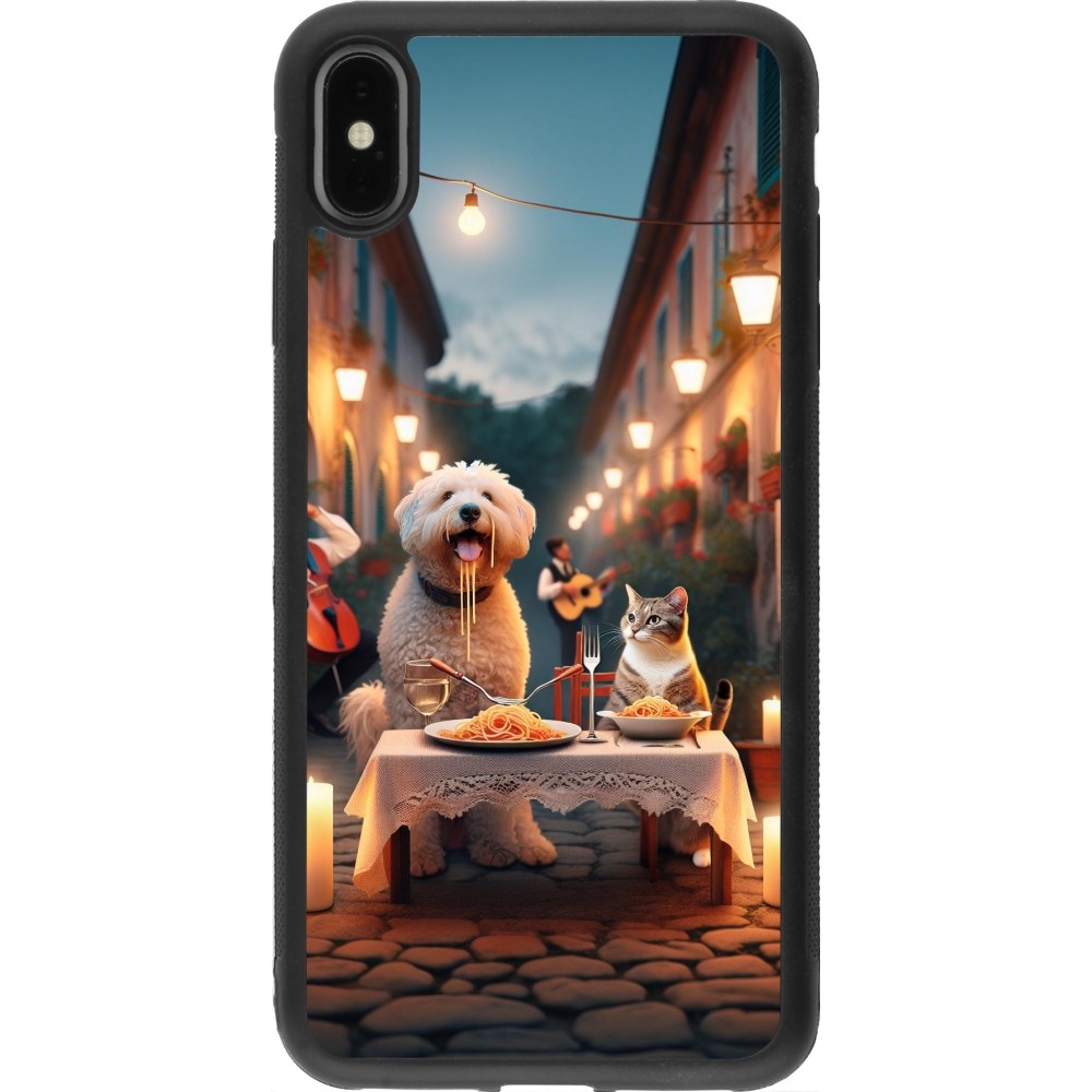 iPhone Xs Max Case Hülle - Silikon schwarz Valentin 2024 Hund & Katze Kerzenlicht