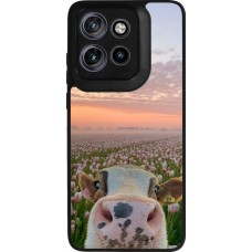 Coque Motorola Moto S50 - Silicone rigide noir Cow with tulips Spring 2026