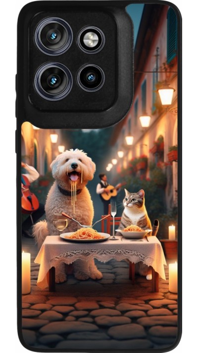Motorola Moto S50 Case Hülle - Silikon schwarz Valentin 2024 Hund & Katze Kerzenlicht