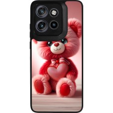 Coque Motorola Moto S50 - Silicone rigide noir Valentine 2024 Ourson rose