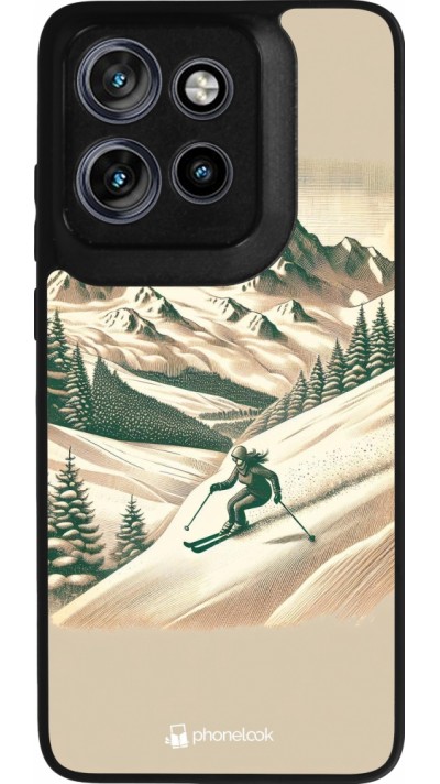 Coque Motorola Moto S50 - Silicone rigide noir Vintage Ski Mountain
