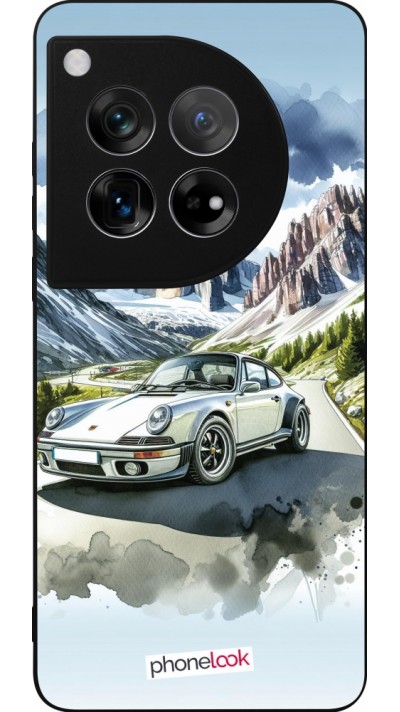 Coque OnePlus 12 - Silicone rigide noir Porsche 911 Mountain Watercolor