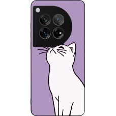 Coque OnePlus 12 - Silicone rigide noir Chat sur fond violet