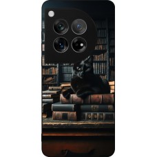 OnePlus 12 Case Hülle - Silikon schwarz Katze Bücher dunkel