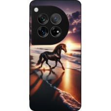 Coque OnePlus 12 - Silicone rigide noir Cheval majestueux plage