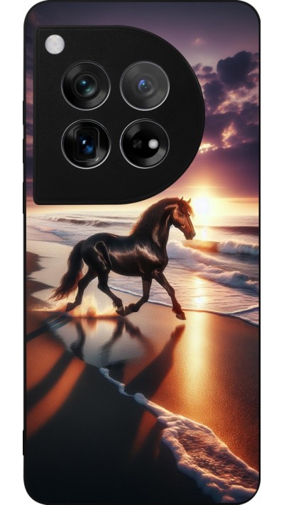 OnePlus 12 Case Hülle - Silikon schwarz Pferd majestätisch Strand