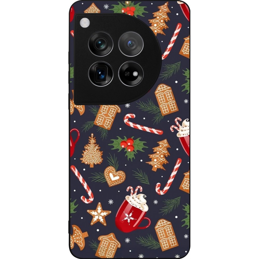 Coque OnePlus 12 - Silicone rigide noir Christmas 25 Pattern Gingerbread House