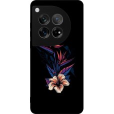 Coque OnePlus 12 - Silicone rigide noir Dark Flowers