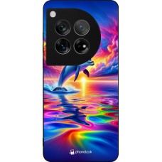 OnePlus 12 Case Hülle - Silikon schwarz Glücklicher Regenbogen-Delfin