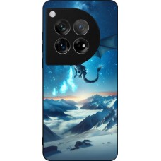 Coque OnePlus 12 - Silicone rigide noir Dragon nocturne montagne
