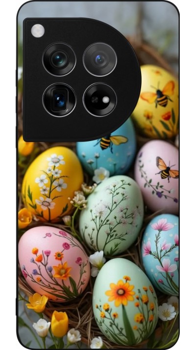 Coque OnePlus 12 - Silicone rigide noir Easter 2026 Eggs with bees