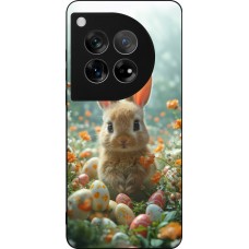 Coque OnePlus 12 - Silicone rigide noir Easter 2026 Rabbit in the garden