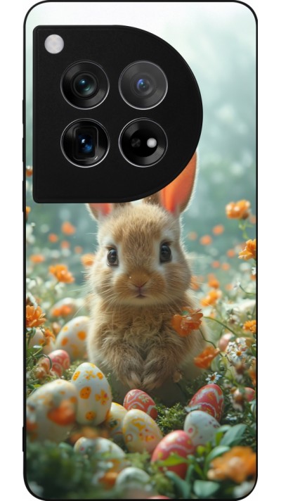 Coque OnePlus 12 - Silicone rigide noir Easter 2026 Rabbit in the garden