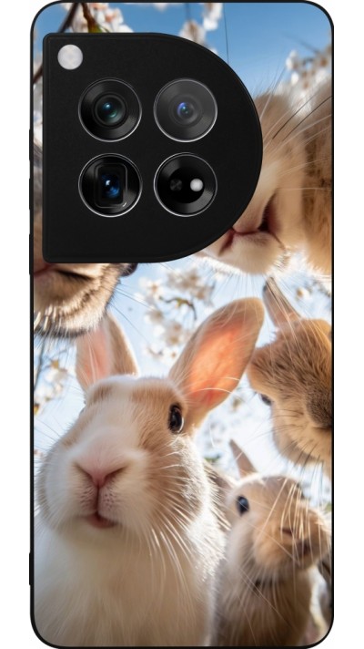 Coque OnePlus 12 - Silicone rigide noir Easter 2026 Rabbits
