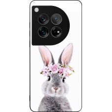 Coque OnePlus 12 - Silicone rigide noir Easter 2023 flower bunny