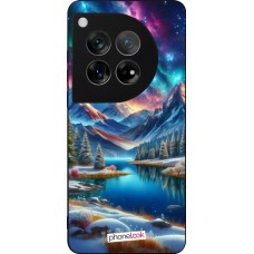 Coque OnePlus 12 - Silicone rigide noir Fantasy Mountain Lake Sky Stars