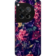 Coque OnePlus 12 - Silicone rigide noir Flowers Dark