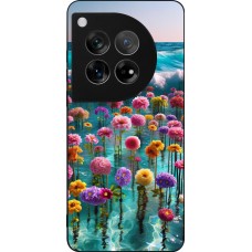 Coque OnePlus 12 - Silicone rigide noir Flower sea waves