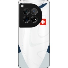 Coque OnePlus 12 - Silicone rigide noir Maillot de football Suisse Extérieur personnalisable