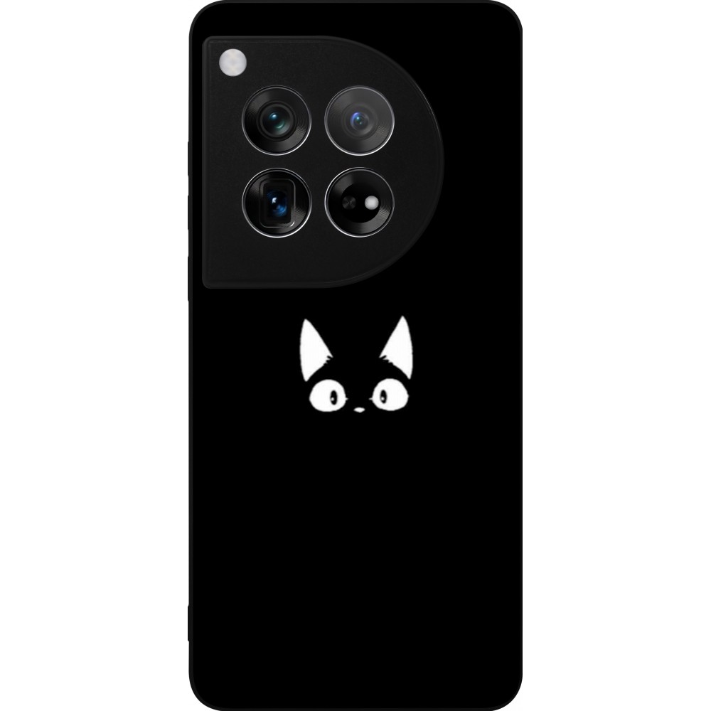 Coque OnePlus 12 - Silicone rigide noir Funny cat on black