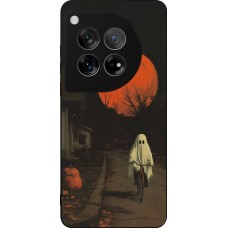 Coque OnePlus 12 - Silicone rigide noir Halloween 2025 Ghost on a bicycle