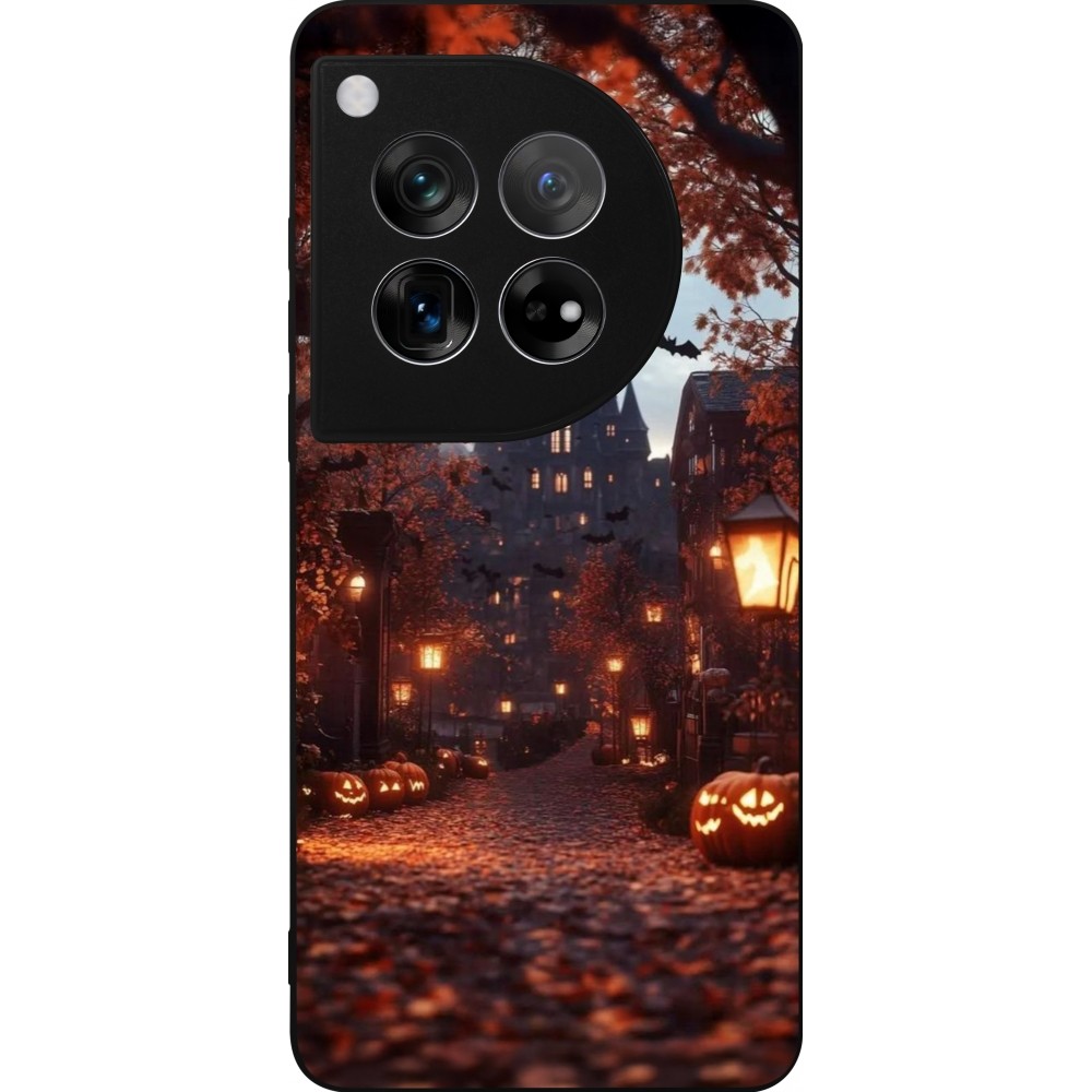 Coque OnePlus 12 - Silicone rigide noir Halloween 2025 Haunted house