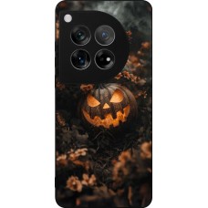 Coque OnePlus 12 - Silicone rigide noir Halloween 2025 Pumpkin with flowers